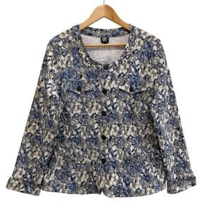 Gumps San Francisco Floral Embroidered‎ Button Jacket Sz L Studded Artsy Career